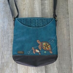 Chala Teal Blue and Dark Brown Sea Turtle Crossbody Messenger Bag